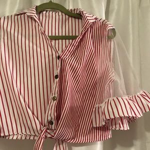 Striped crop with flowy see through sleeves